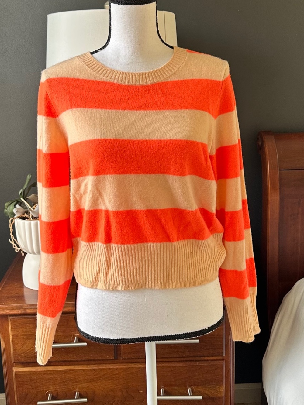 J. Crew Cashmere Crewneck Orange and Tan Striped - Size M